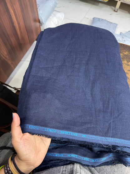 Buy Pure Linen 40 Lea Salvage Navy Blue Premium Fabric
