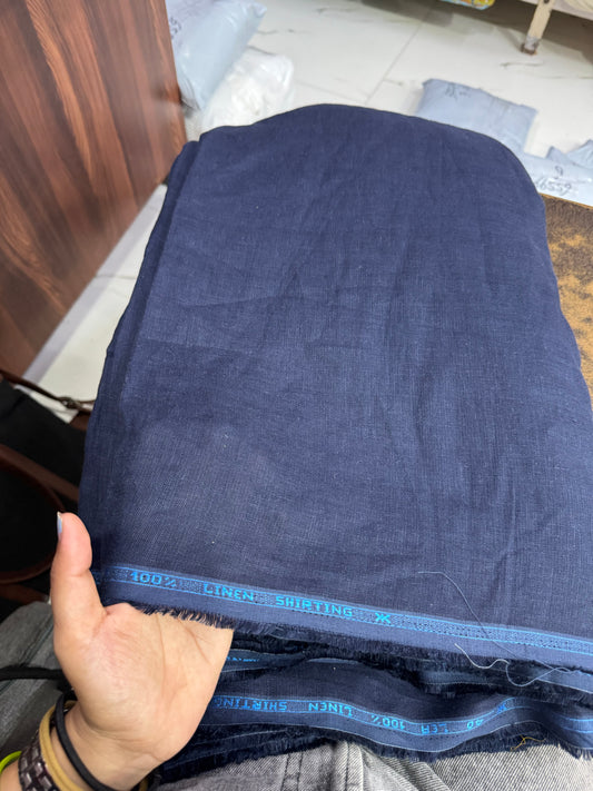 Buy Pure Linen 40 Lea Salvage Navy Blue Premium Fabric