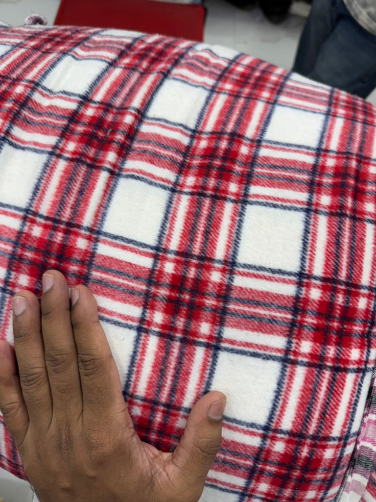 Buy Cotton Flannel Red Ivory Check Fabric