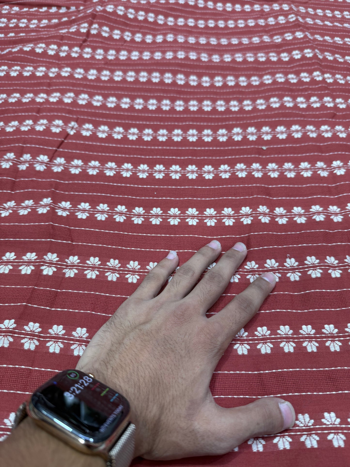 Buy Cotton Jacquard Rust Line Work Fabric