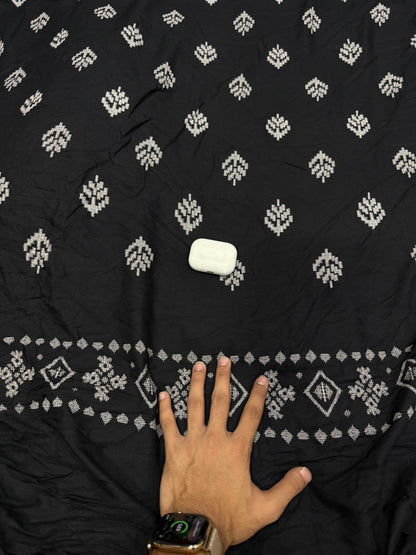 Buy Premium Rayon Black White Palm Booti Border Print Fabric
