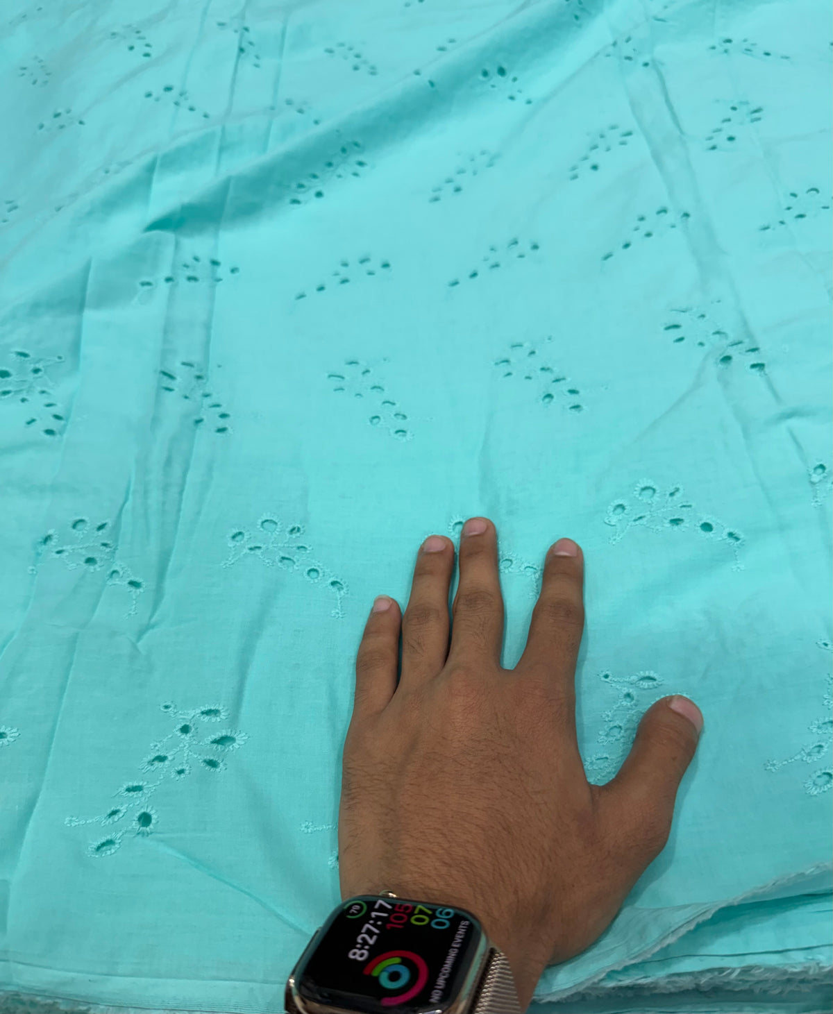 Buy Premium Cotton Hakoba Aqua Turquoise Floral Cutwork Fabric