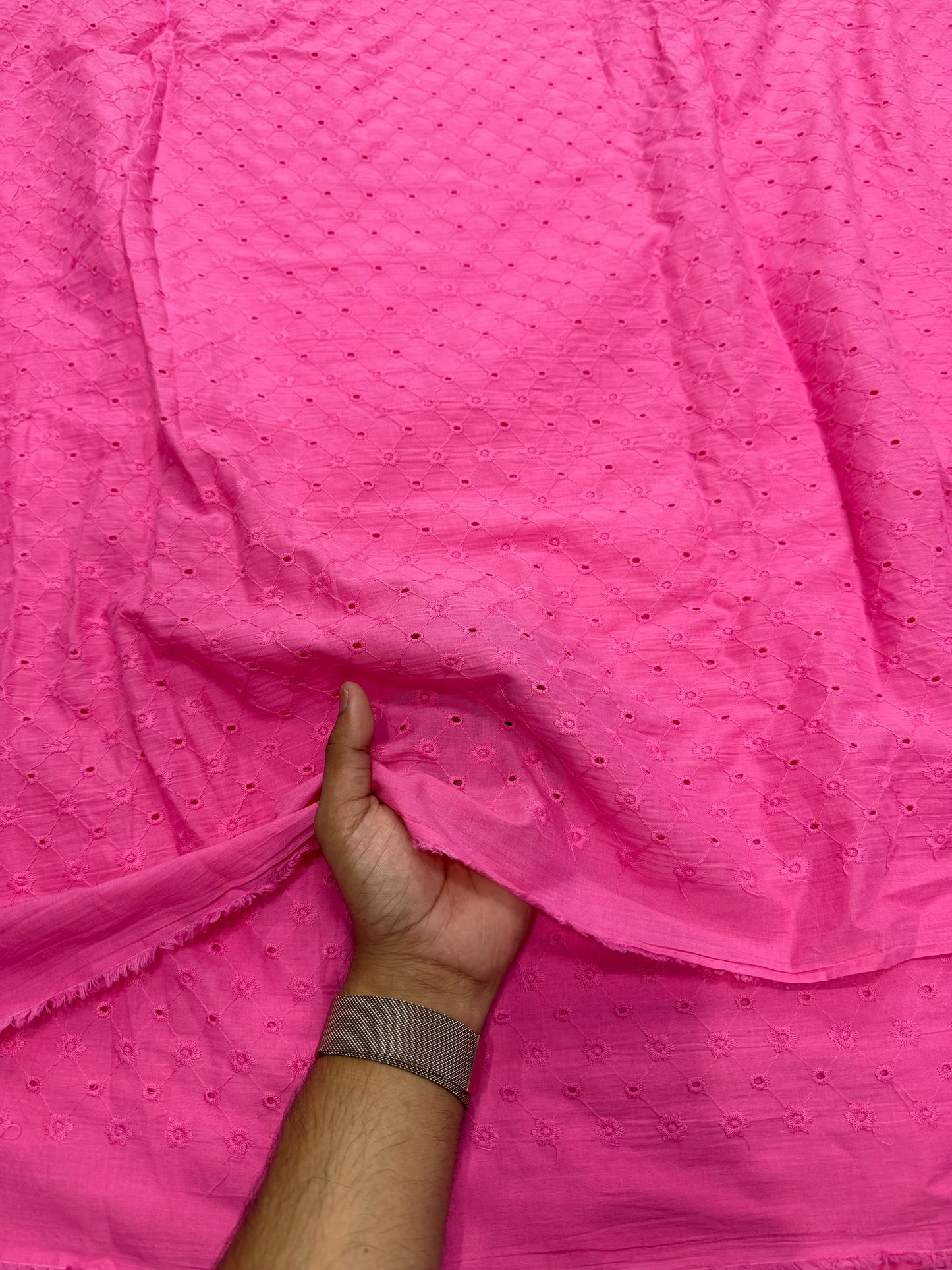 Buy Cotton Hakoba Pink Zig Zag Pattern Embroidery - MAF 