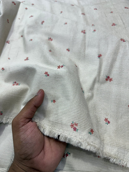 Buy Corduroy Solid Beige Base Floral Print (11 Wale) Fabric