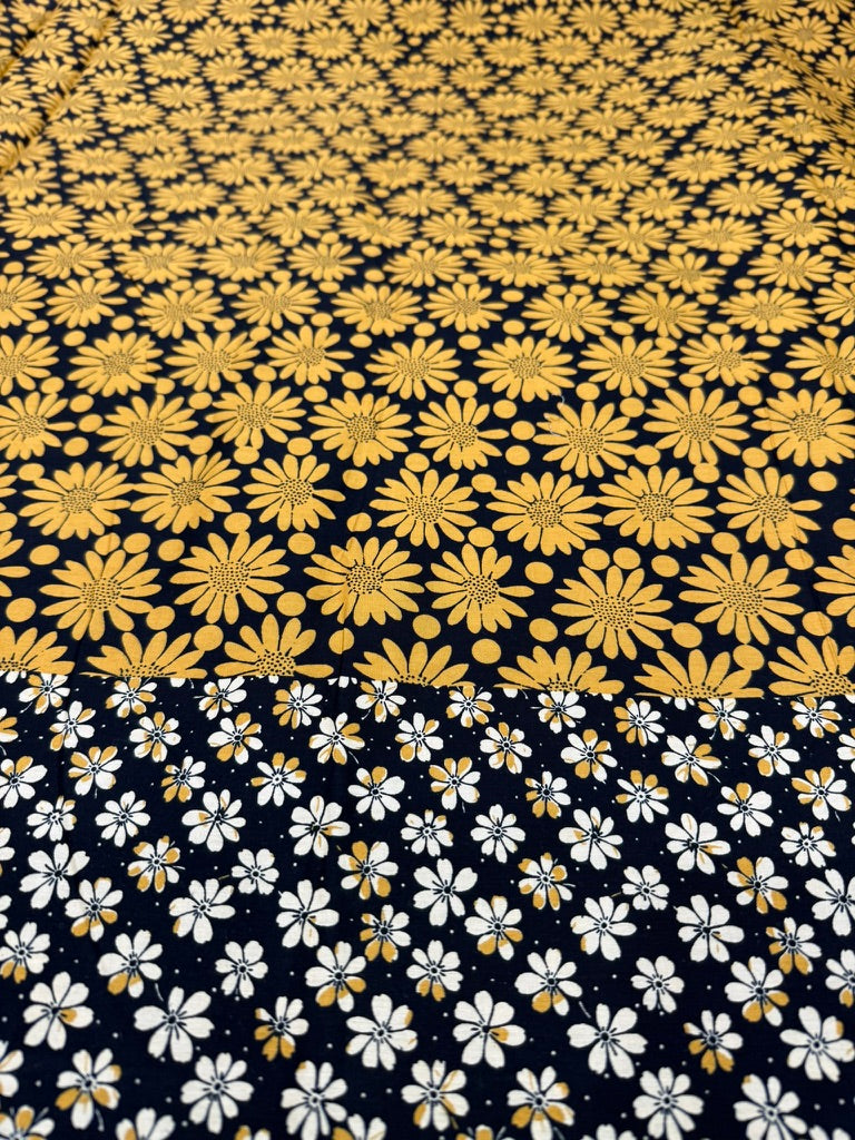 Buy Cotton Poplin Panel Black & Yellow Bold Daisy Fabric