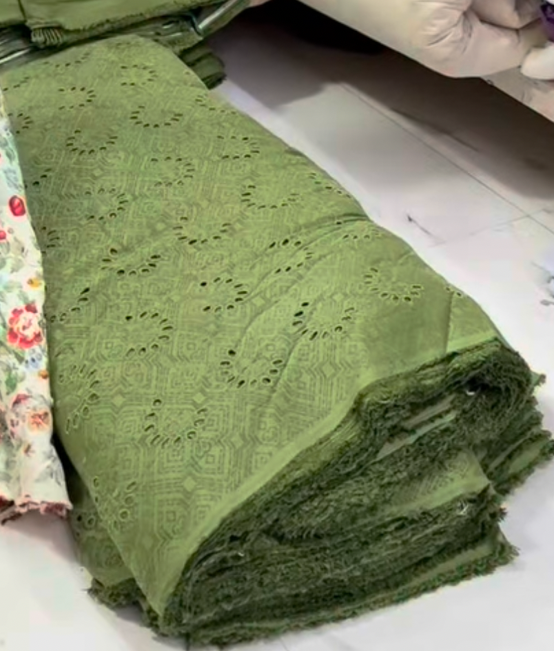 Buy Cotton Hakoba Olive Heavy Work Fan Design Fabric