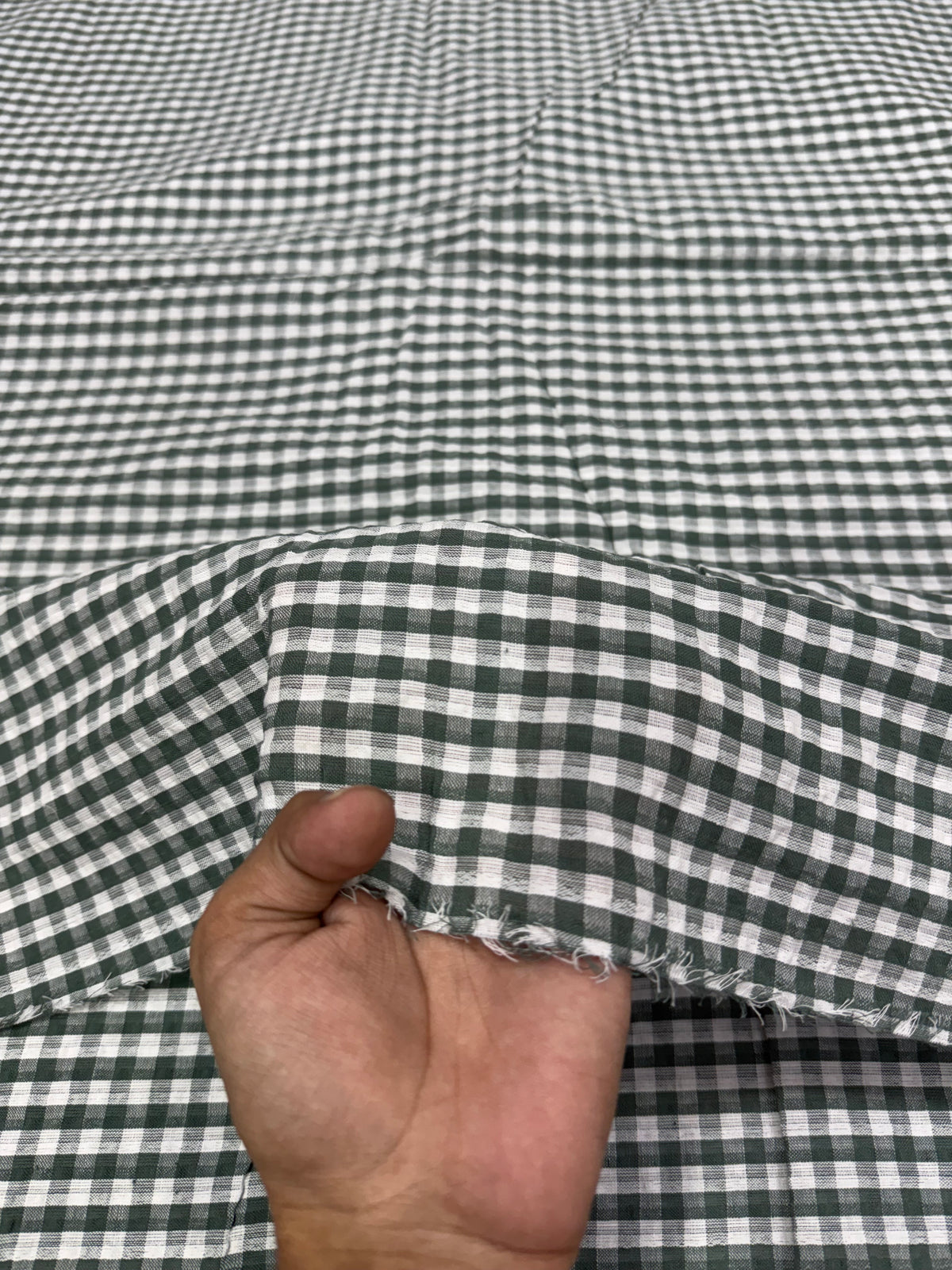 Buy Premium Seersucker Dark Green Gingham Check Fabric