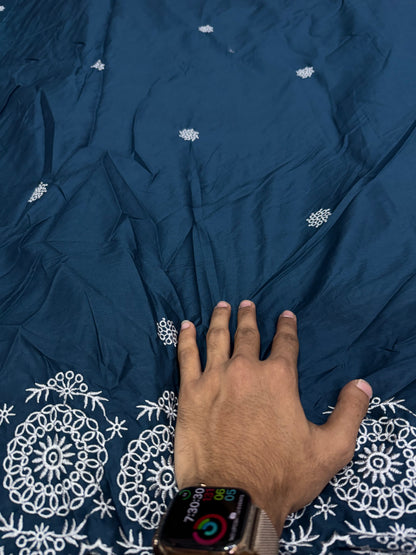 Buy Premium Cotton Hakoba Navy Blue Floral Scallop Border Fabric