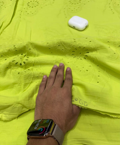 Buy Premium Cotton Cambric Schiffli Lime Rosette Fabric