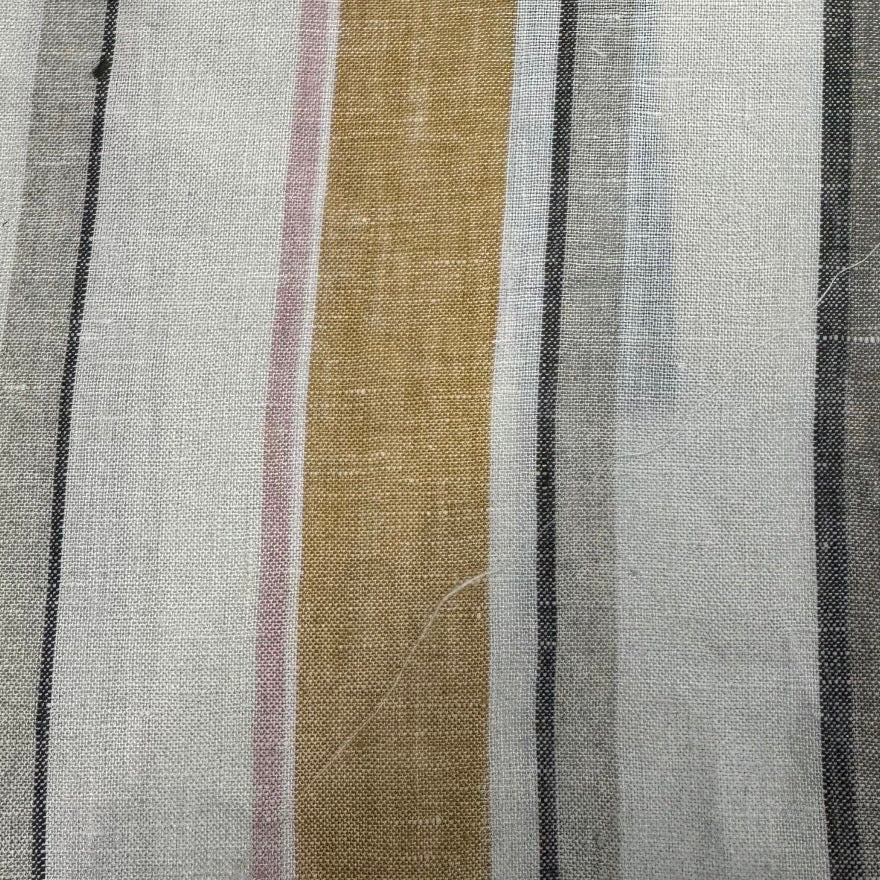 Buy Imported 100% Linen Powder Pink Yellow Multi Stripe Fabric