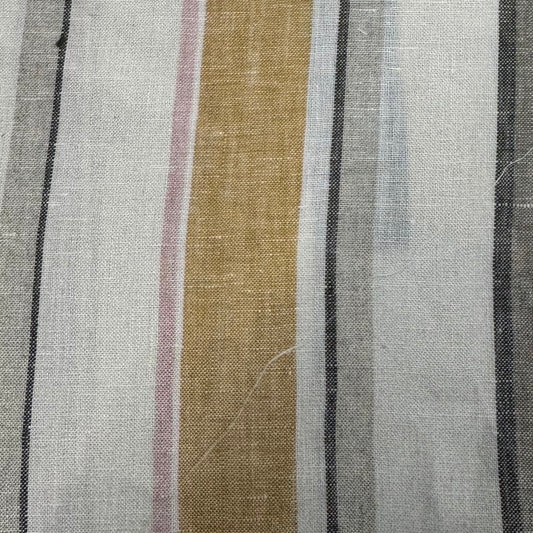 Buy Imported 100% Linen Powder Pink Yellow Multi Stripe Fabric
