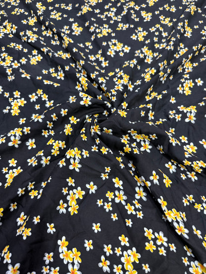 Buy Viscose Modal Black Base Yellow Summer Flower Printed Fabric