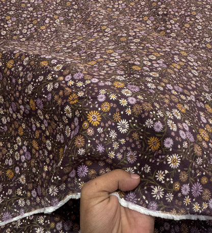 Buy Printed Corduroy Plum Base Daisy Floral Fabric