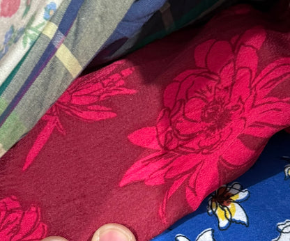 Buy Viscose Crinkled Crepe Red Bold Flower Fabric