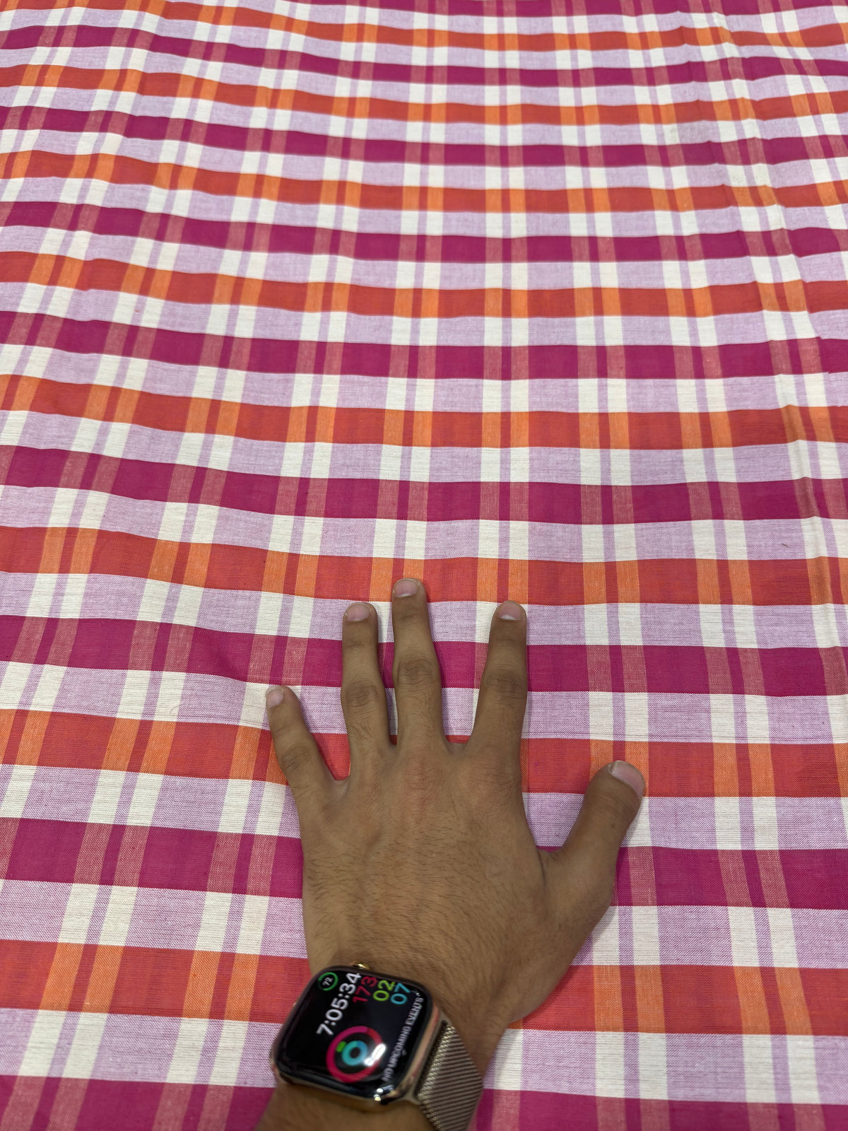 Buy Premium Cotton Madras Check Magenta Orange Fabric