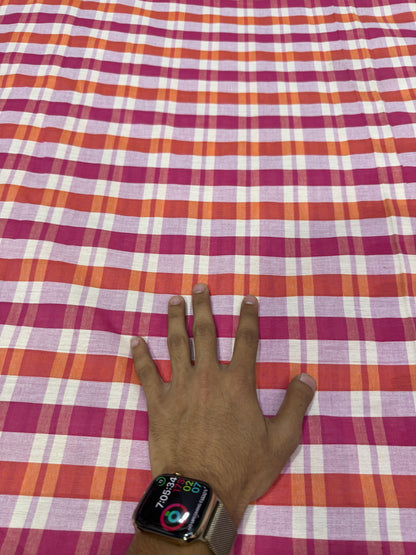 Buy Premium Cotton Madras Check Magenta Orange Fabric