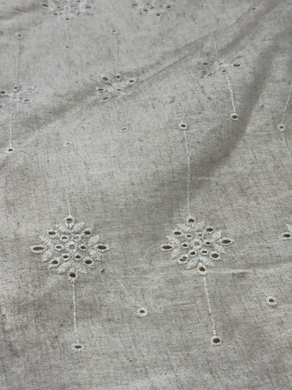 Buy Pure Linen Beige Hakoba Cutwork Fabric