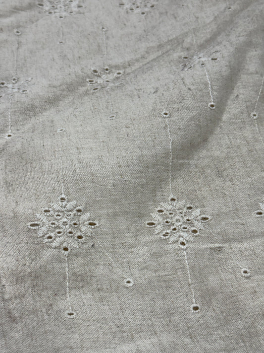 Buy Pure Linen Beige Hakoba Cutwork Fabric