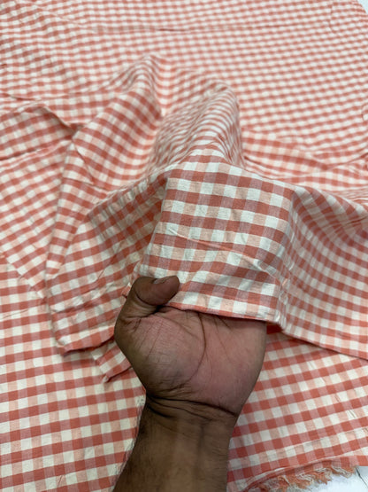 Buy Seersucker Peach White Check Fabric