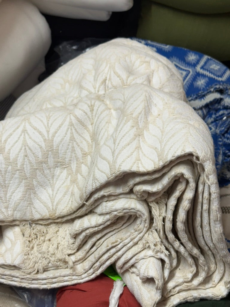 Buy Cotton Heavy Jacquard Beige Leaf Embroidery Fabric