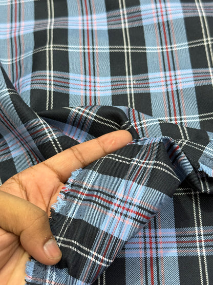 Buy Cotton Twill Blue Black Check Fabric