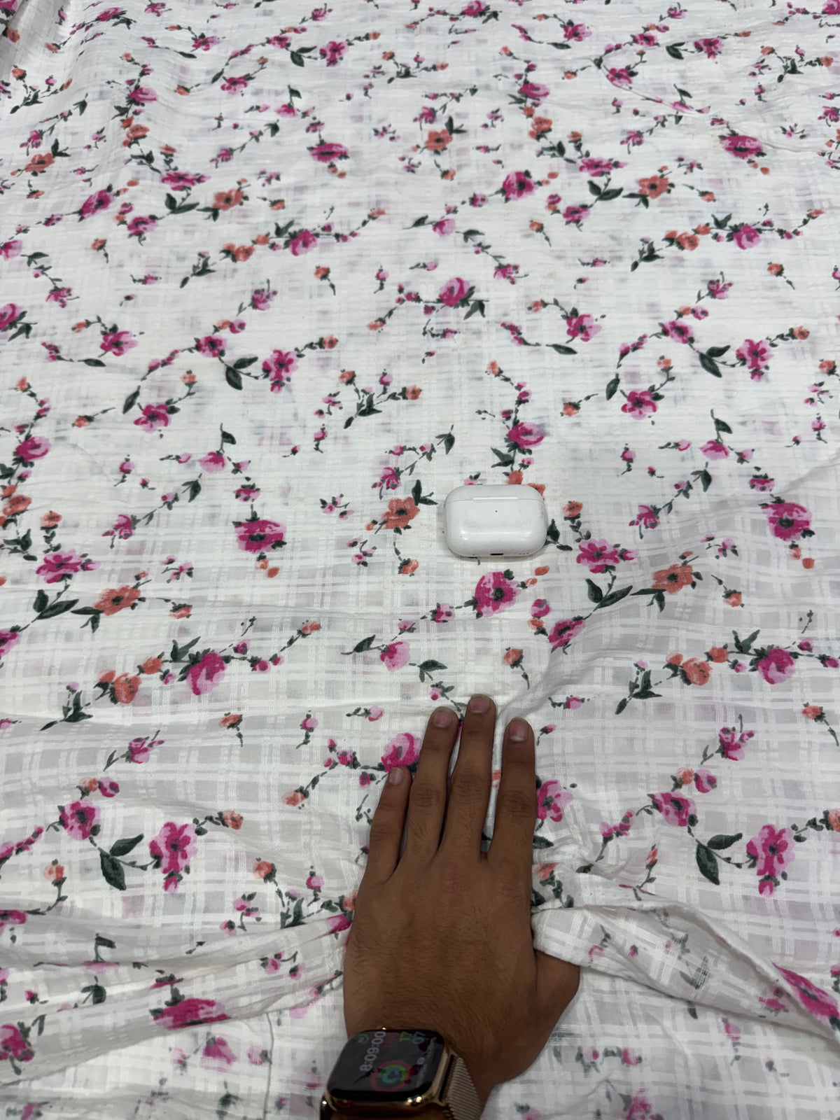 Buy Premium Cotton Slub White Pink Floral Print Fabric