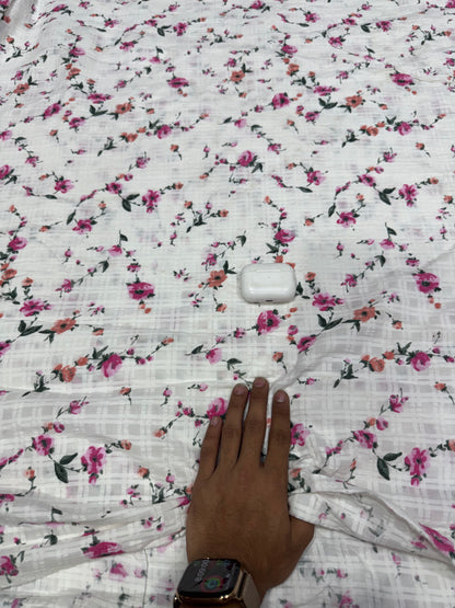 Buy Premium Cotton Slub White Pink Floral Print Fabric