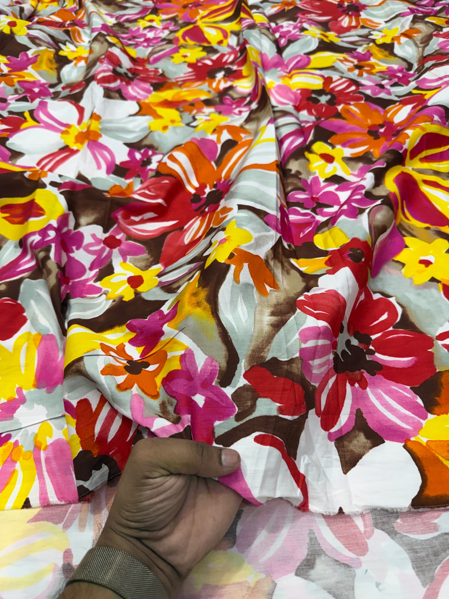 Buy Cotton Poplin Watercolour Floral Red Dominant Printed Fabric