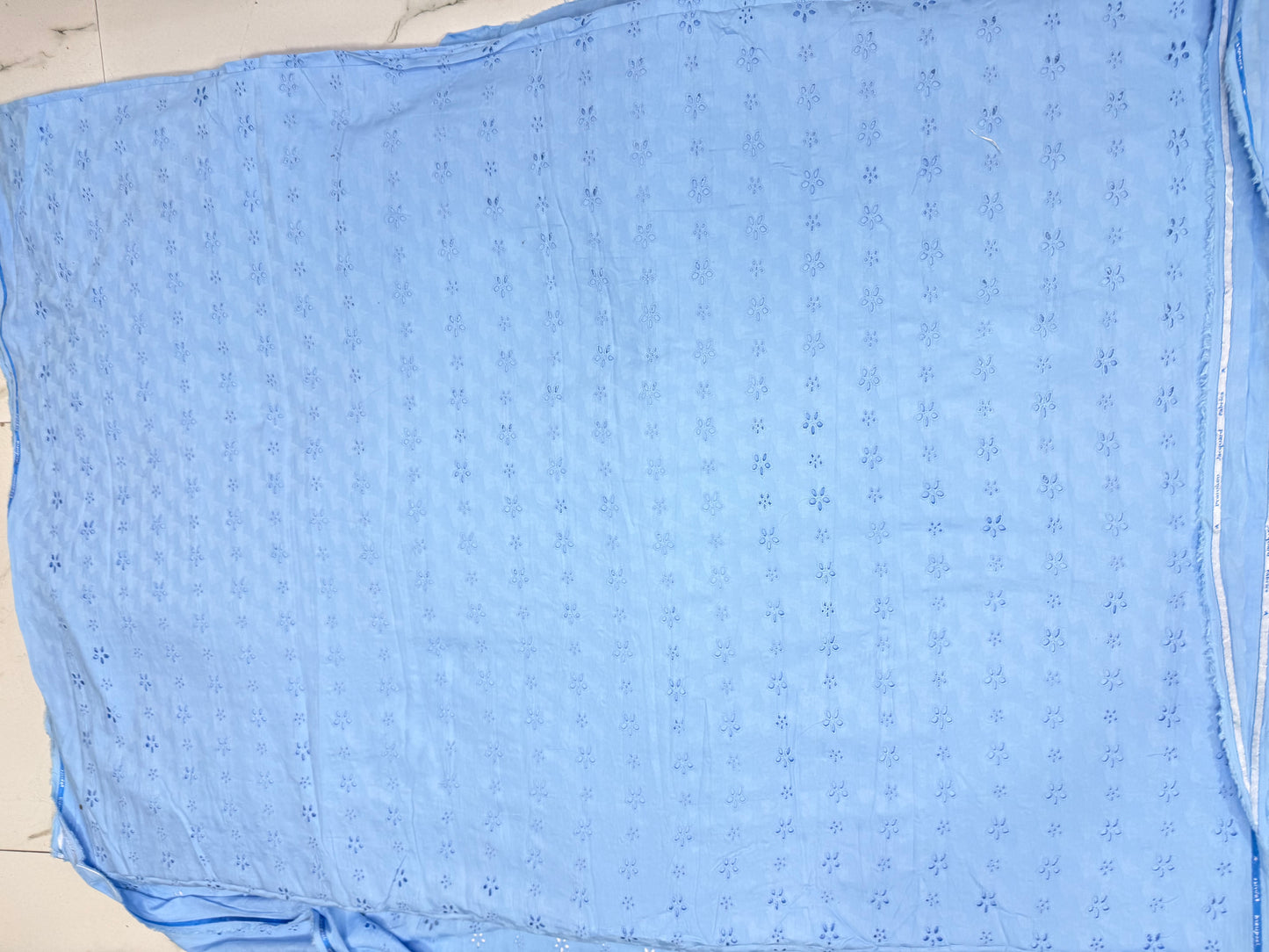 Buy Cotton Hakoba Dust  Blue Leafy Joined Flower Embroidery Fabric