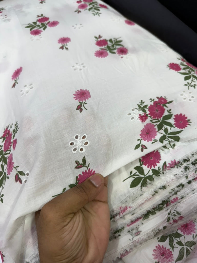 Buy Floral Printed Cotton Hakoba Embroidery Fabric