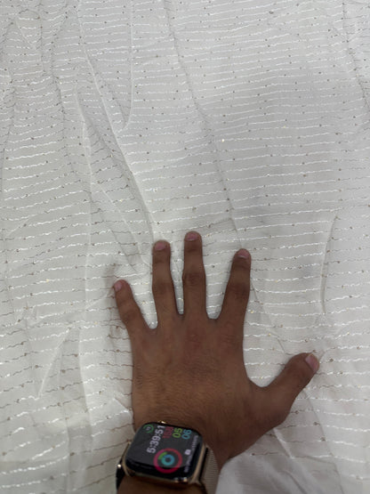 Buy Premium Viscose Chiffon White Wavy Stripe Sequin Fabric