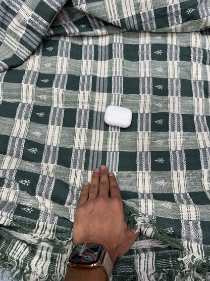 Buy Cotton Jacquard Green White Check Booti Fabric