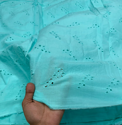 Buy Premium Cotton Hakoba Aqua Turquoise Floral Cutwork Fabric
