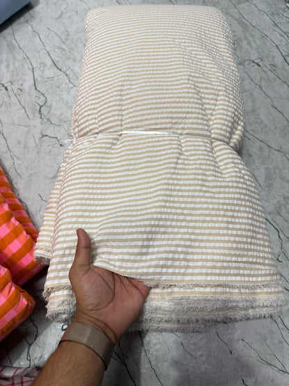 Premium Seersucker Beige Stripe Fabric - MAF 