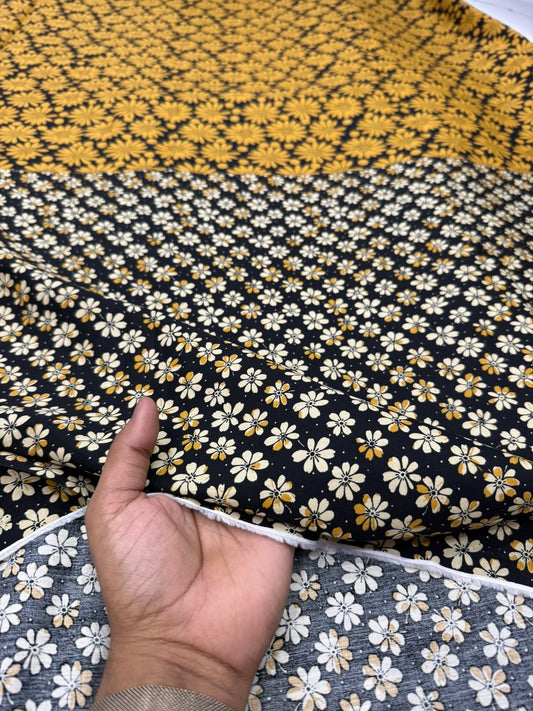 Buy Cotton Poplin Panel Black & Yellow Bold Daisy Fabric