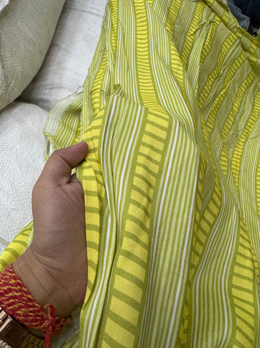 Buy Mul Cotton Yellow Green Summer Unique Printed Fabric