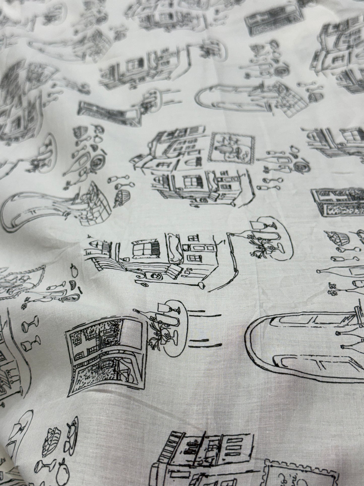 Buy Mul Cotton White Base Kids Print In Black Fabric
