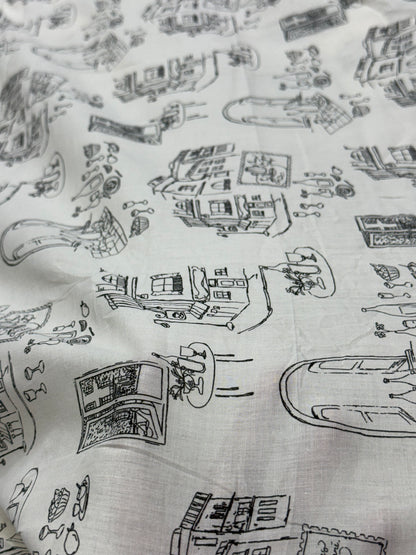 Buy Mul Cotton White Base Kids Print In Black Fabric