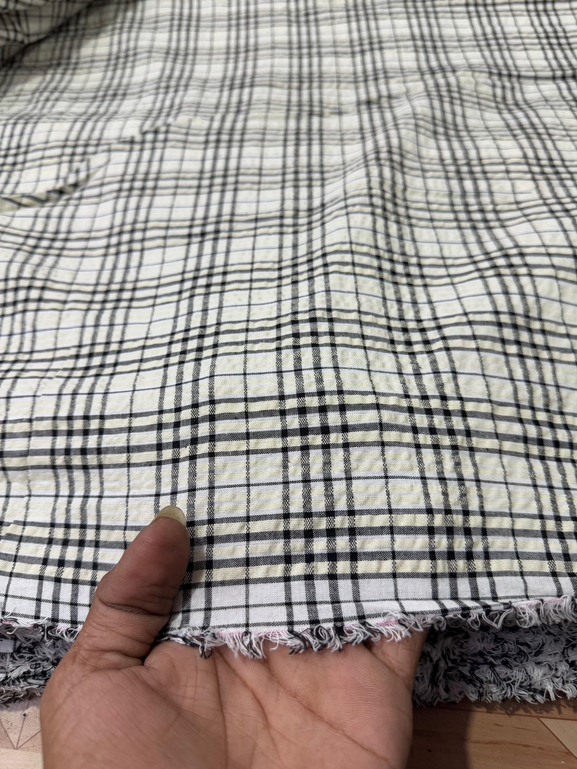 Premium Seersucker Black Beige Check Fabric - MAF 