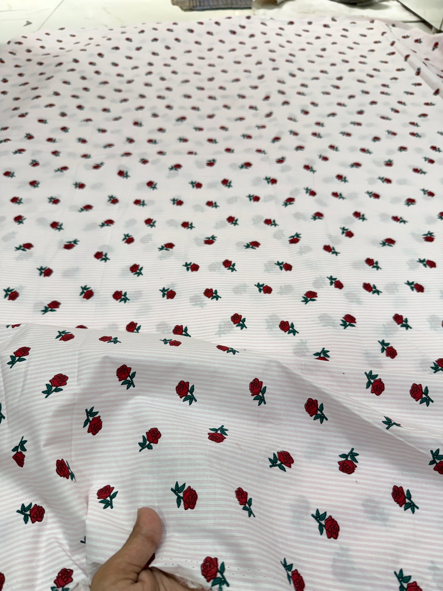 Buy Cotton Poplin Pink Stripe Red Roses Printed Fabric
