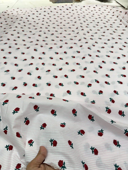 Buy Cotton Poplin Pink Stripe Red Roses Printed Fabric