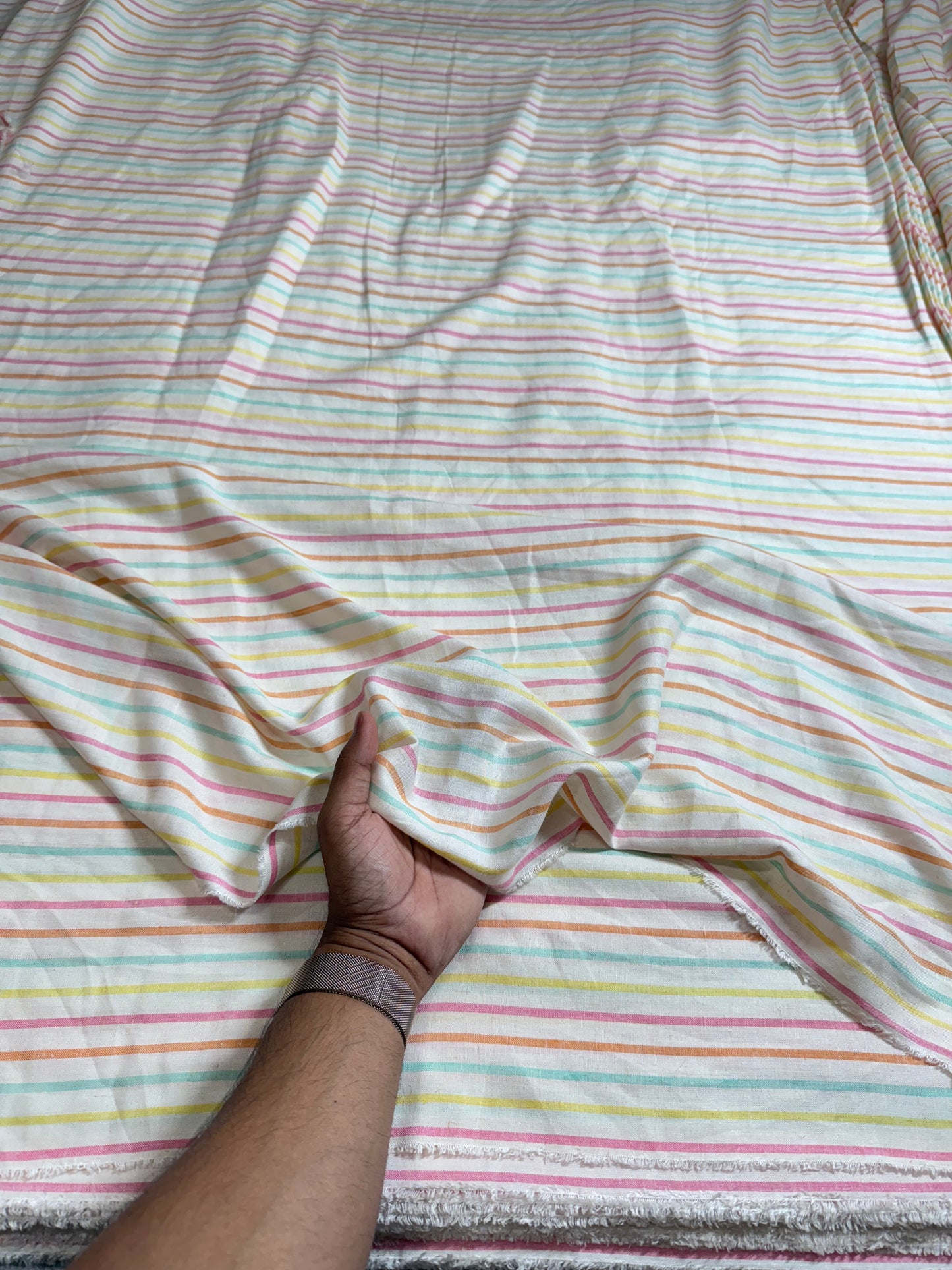 Buy Premium Linen Colourful Stripe Printed Fabric - MAF 