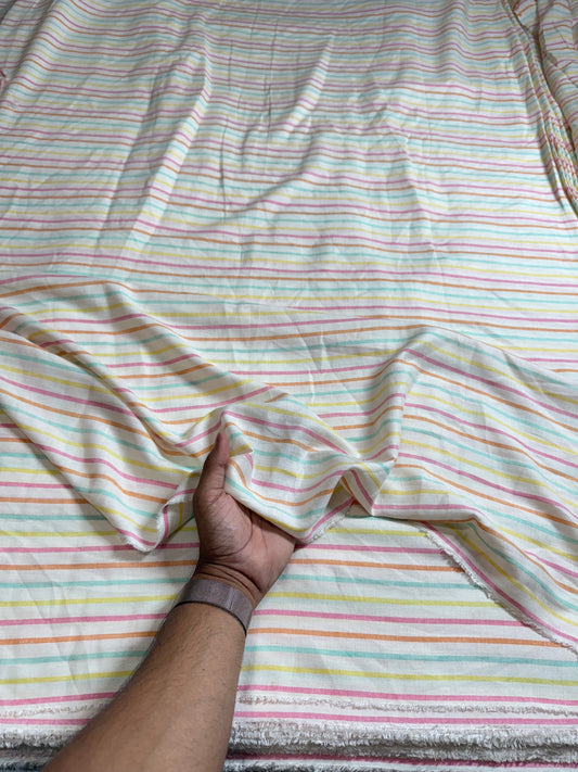 Buy Premium Linen Colourful Stripe Printed Fabric - MAF 