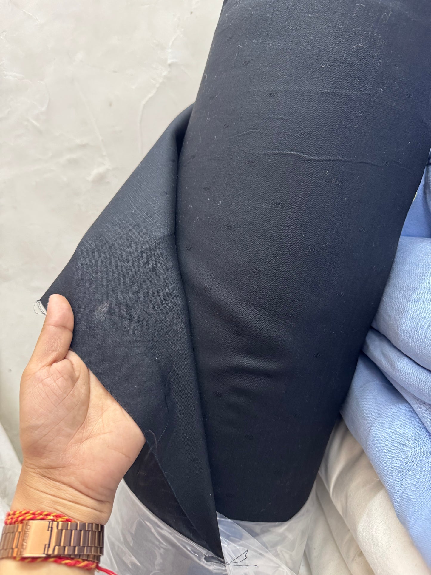 Buy Pure Linen Premium Collection Solid Black Dobby Work Fabric