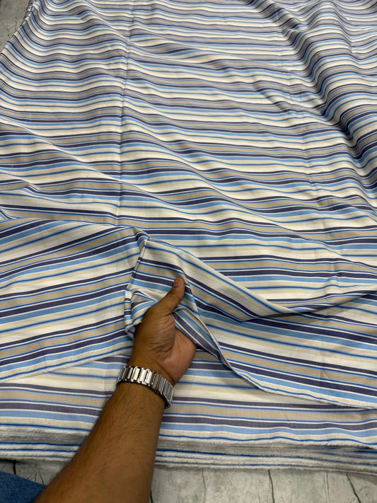 Buy Cotton Viscose Nude Blue Stripe Fabric - MAF 