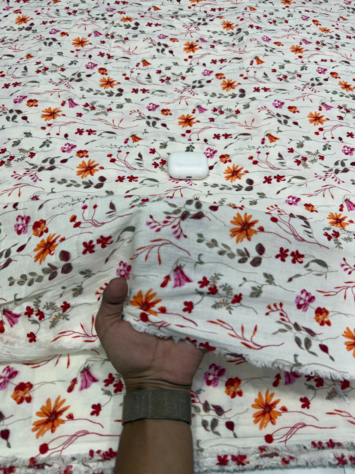 Buy Premium Cotton Double Cloth White Multicolor Ditsy Floral Print Fabric