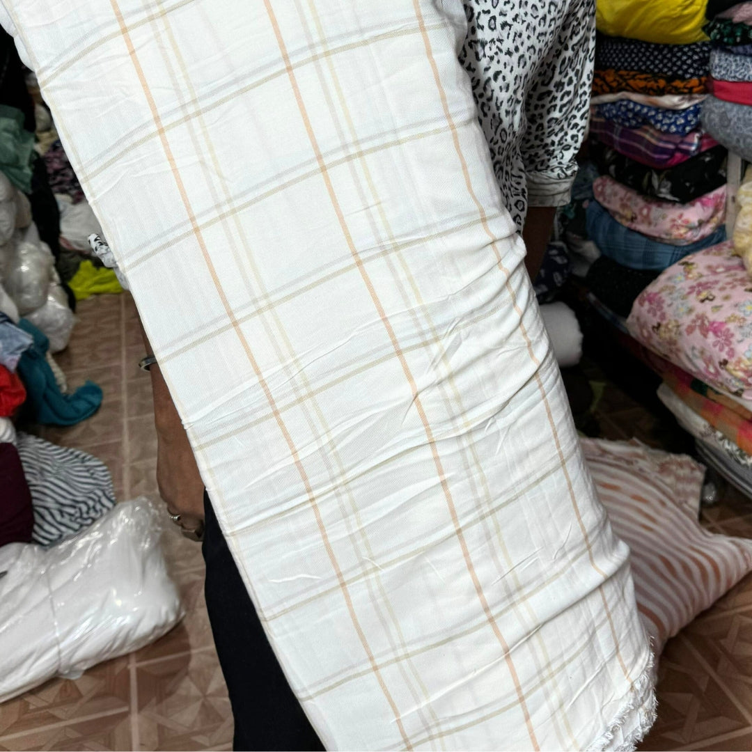 Woollen Pashmina White & Yellow Check Shirting Fabric - MAF 