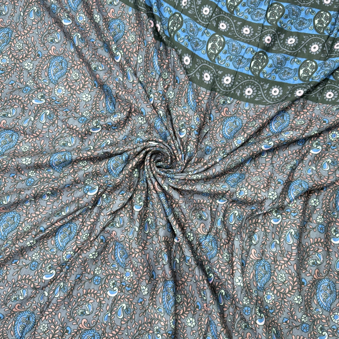 Buy Black Rayon Boho with Border Printed Fabric - MAF 