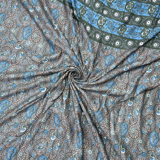 Buy Black Rayon Boho with Border Printed Fabric - MAF 