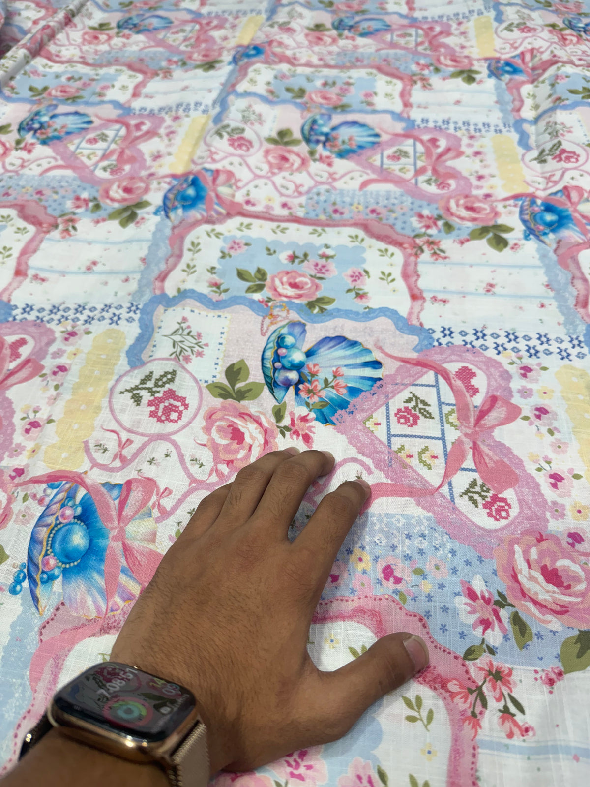 Buy Cotton Slub Shell Pink Dominant Printed Fabric